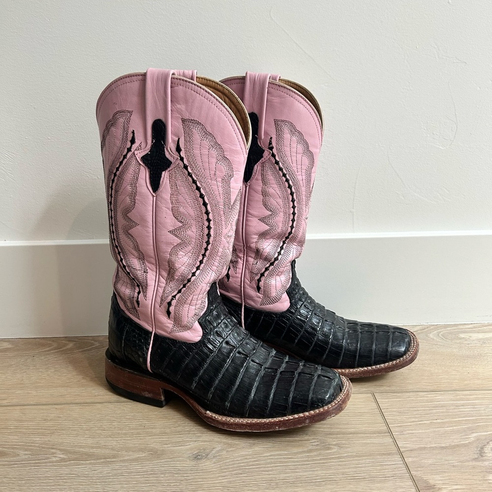 Ferrini Two-Tone Leather Cowboy Boot Interior in Tan and Pink